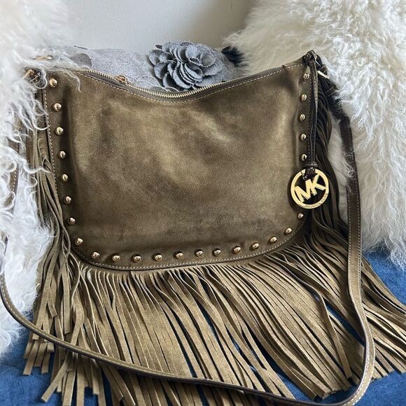 Michael Kors Olive Fringe Shoulder Bag - Picture 1 of 5